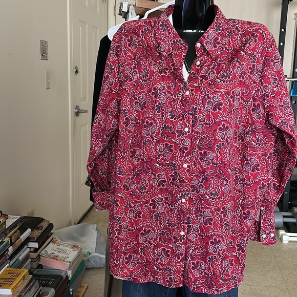 Red Paisley Button-Up Blouse - Picture 2 of 4